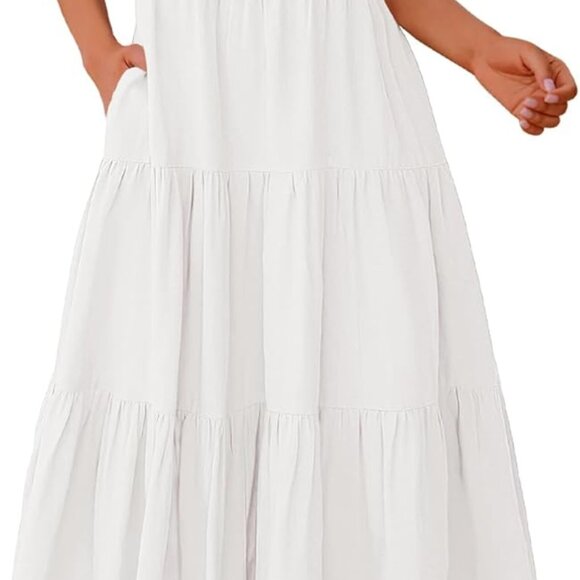 Summer Dresses for Women 2025 Vacation V Neck Loose Short Sleeve A Line Tiered F - Picture 1 of 8